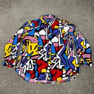 VINTAGE 90s Big Dart Blouse Womens 2XL 24 Artsy Colorful Funky Abstract Top